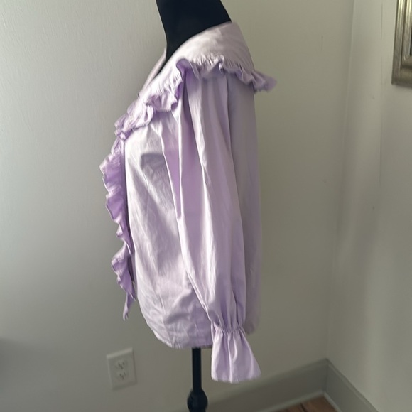 Urban Revivo Lilac ruffle collar button up blouse 3/4 painters sleeves cotton 4‎ - Picture 2 of 7